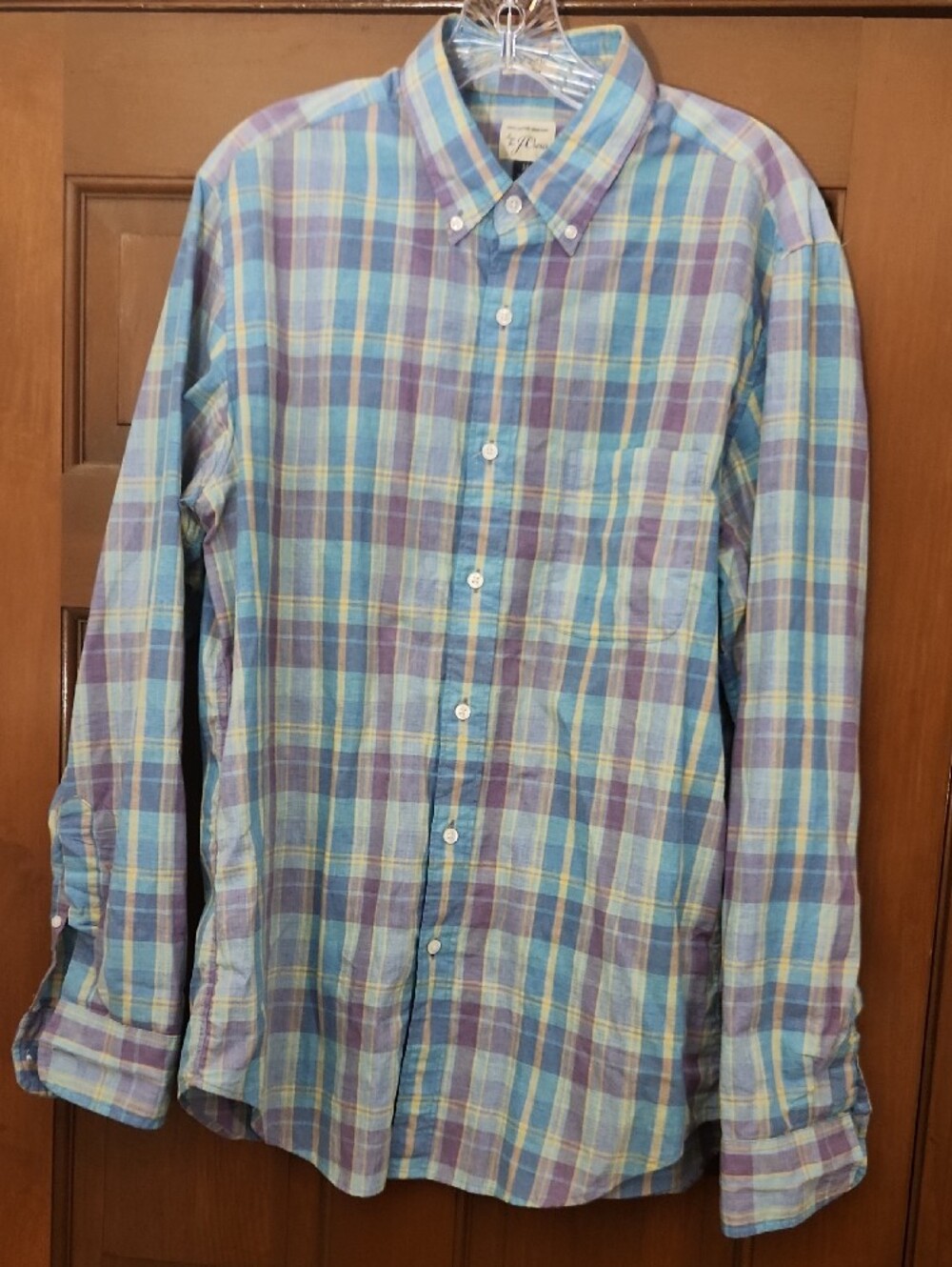 J.Crew Men’s Medium Pastel Plaid Button Down Shirt Blue Purple Long Sleeve - Picture 3 of 8